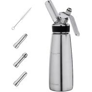 Navaris Whipped Cream Dispenser - 1 Pint (500ml) Stainless Steel Handheld Whipping Cream Maker with 3 Tips - Use with N20 Chargers - Dishwasher-Safe
