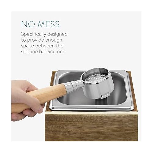  Navaris Coffee Knock Box - Stainless Steel and Wood Bin for Espresso Machine Coffee Grounds - With Silicone Bar for Knocking Portafilter Filter Grinds