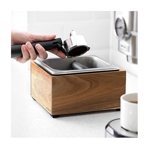  Navaris Coffee Knock Box - Stainless Steel and Wood Bin for Espresso Machine Coffee Grounds - With Silicone Bar for Knocking Portafilter Filter Grinds