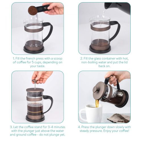  Navaris French Press Kaffeebereiter mit Edelstahl Filter - 600 ml Stempelkanne - 15x10,2x18,2cm - 0,6 l Kaffeezubereiter Presskanne - auch fuer Tee