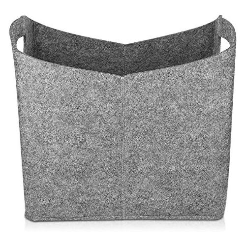  Navaris Filzkorb fuer Kaminholz Zeitungen 40x23x39cm - Filz Korb fuer Feuerholz grosse Filztasche Zeitungsstander - Aufbewahrung mit Griff in Grau