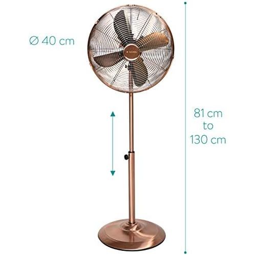  Navaris Metall Standventilator mit 40cm Rotor - hoehenverstellbar - neigbar - oszillierend - 3 Geschwindigkeiten - Stand Ventilator im Kupfer Design