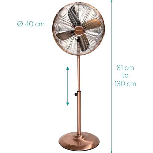  Navaris Metall Standventilator mit 40cm Rotor - hoehenverstellbar - neigbar - oszillierend - 3 Geschwindigkeiten - Stand Ventilator im Kupfer Design