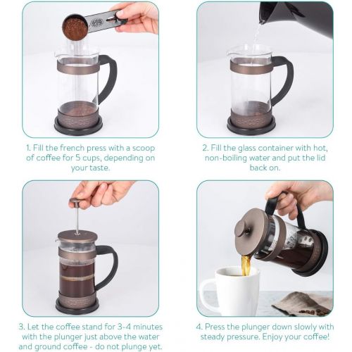  Navaris French Press Kaffeebereiter mit Edelstahl Filter - 350 ml Stempelkanne - 12x8,5x16,5cm - 0,35 l Kaffeezubereiter Presskanne - auch fuer Tee