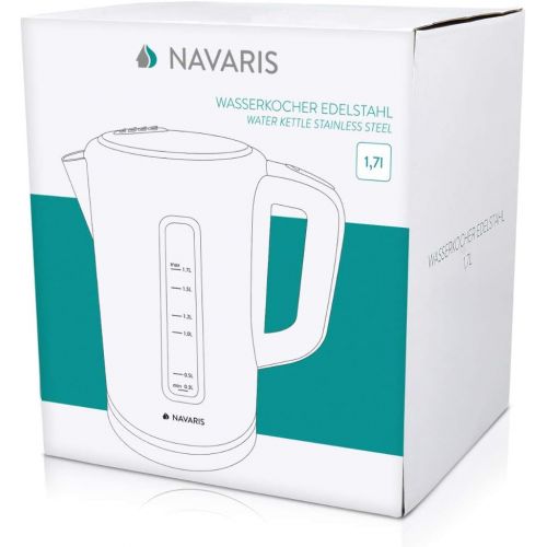  Navaris Edelstahl Wasserkocher 1,7l - 2200 Watt - mit Abschaltautomatik Fuellstandsanzeige Anti-Kalk Schutzfilter - grosse OEffnung - Metallic Silber