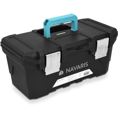  Navaris Tool Box 16 Inch - 40cm Rugged Plastic Multi-Purpose Toolbox Case with Lift-Out Organizer Tray to Store and Transport Tools - 2 Latches