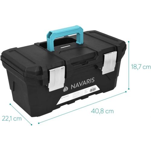  Navaris Tool Box 16 Inch - 40cm Rugged Plastic Multi-Purpose Toolbox Case with Lift-Out Organizer Tray to Store and Transport Tools - 2 Latches