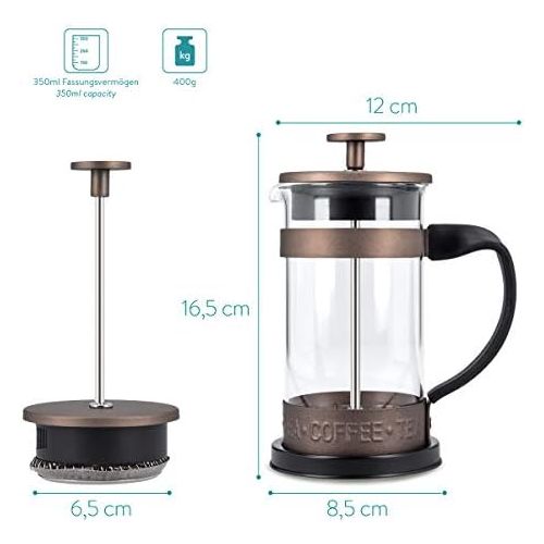  [아마존베스트]Navaris French Press Coffee Maker with Stainless Steel Filter - 350 ml Stamp Jug - 12 x 8.5 x 16.5 cm - 0.35 L Coffee Maker Press Jug - Also for Tea