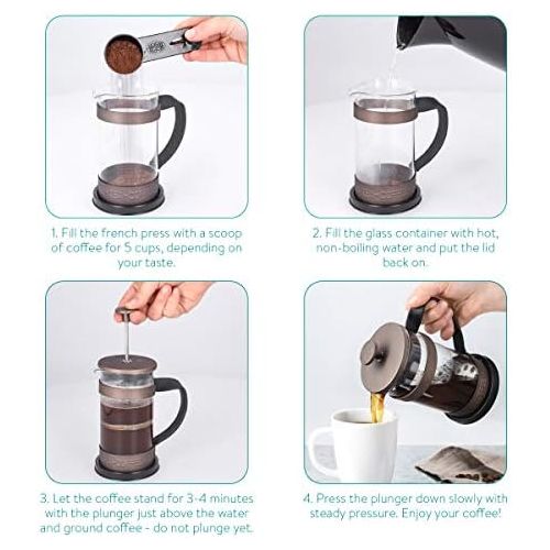  [아마존베스트]Navaris French Press Coffee Maker with Stainless Steel Filter - 350 ml Stamp Jug - 12 x 8.5 x 16.5 cm - 0.35 L Coffee Maker Press Jug - Also for Tea