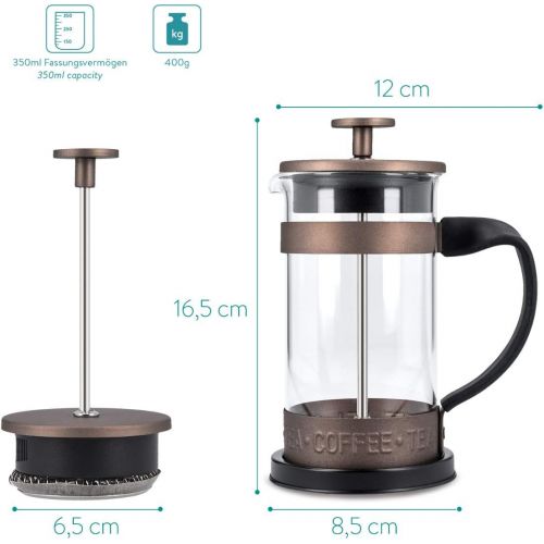  [아마존베스트]Navaris French Press Coffee Maker with Stainless Steel Filter - 350 ml Stamp Jug - 12 x 8.5 x 16.5 cm - 0.35 L Coffee Maker Press Jug - Also for Tea