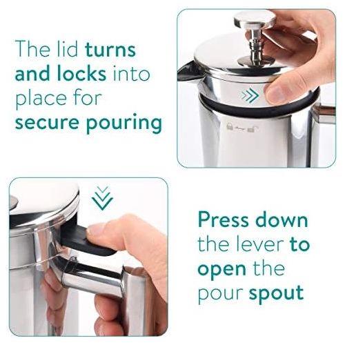  [아마존베스트]Navaris French Press Coffee Maker with Thermal Function - 1 L Coffee Press Coffee Maker Coffee Pot - Keeps Warm up to 80 min - Dishwasher Safe