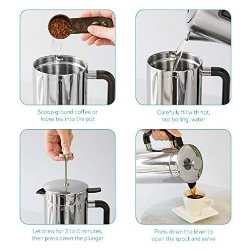  [아마존베스트]Navaris French Press Coffee Maker with Thermal Function - 1 L Coffee Press Coffee Maker Coffee Pot - Keeps Warm up to 80 min - Dishwasher Safe