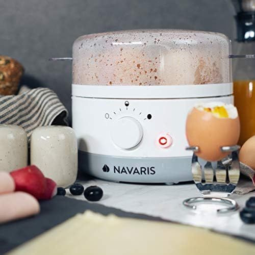  [아마존베스트]Navaris Egg Boiler for 1-7 Eggs - Includes Water Measuring Cup with Egg Cutter - Hardness Adjustable - 350 W - 22 x 17.5 x 14.5 cm - Egg Boiler White