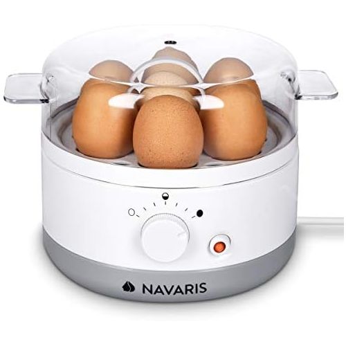  [아마존베스트]Navaris Egg Boiler for 1-7 Eggs - Includes Water Measuring Cup with Egg Cutter - Hardness Adjustable - 350 W - 22 x 17.5 x 14.5 cm - Egg Boiler White