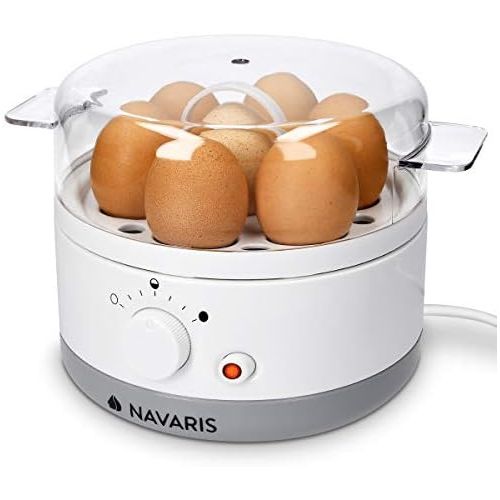  [아마존베스트]Navaris Egg Boiler for 1-7 Eggs - Includes Water Measuring Cup with Egg Cutter - Hardness Adjustable - 350 W - 22 x 17.5 x 14.5 cm - Egg Boiler White