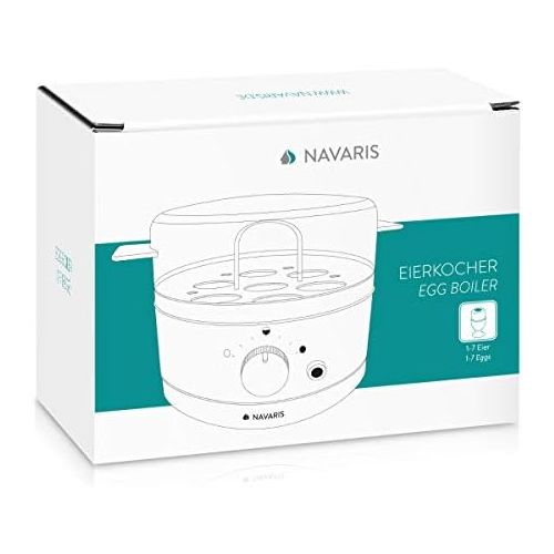  [아마존베스트]Navaris Egg Boiler for 1-7 Eggs - Includes Water Measuring Cup with Egg Cutter - Hardness Adjustable - 350 W - 22 x 17.5 x 14.5 cm - Egg Boiler White