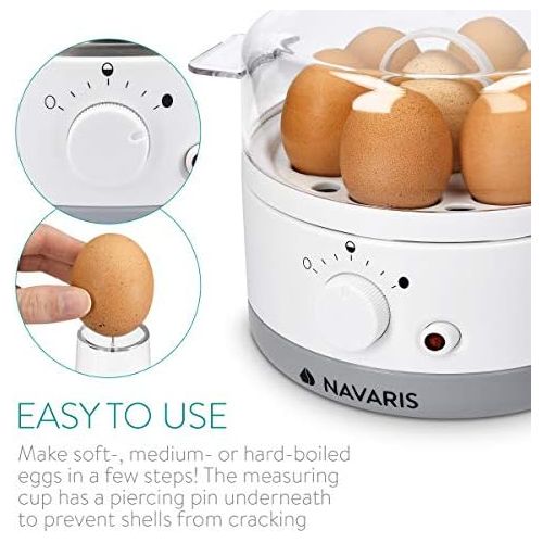  [아마존베스트]Navaris Egg Boiler for 1-7 Eggs - Includes Water Measuring Cup with Egg Cutter - Hardness Adjustable - 350 W - 22 x 17.5 x 14.5 cm - Egg Boiler White