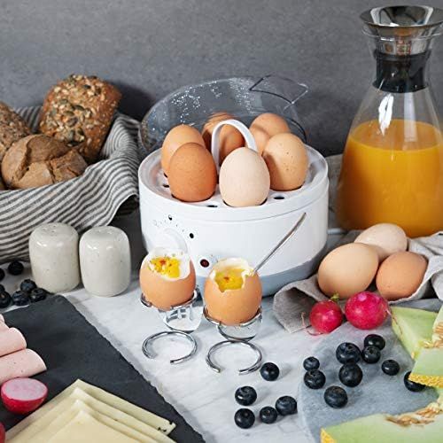  [아마존베스트]Navaris Egg Boiler for 1-7 Eggs - Includes Water Measuring Cup with Egg Cutter - Hardness Adjustable - 350 W - 22 x 17.5 x 14.5 cm - Egg Boiler White