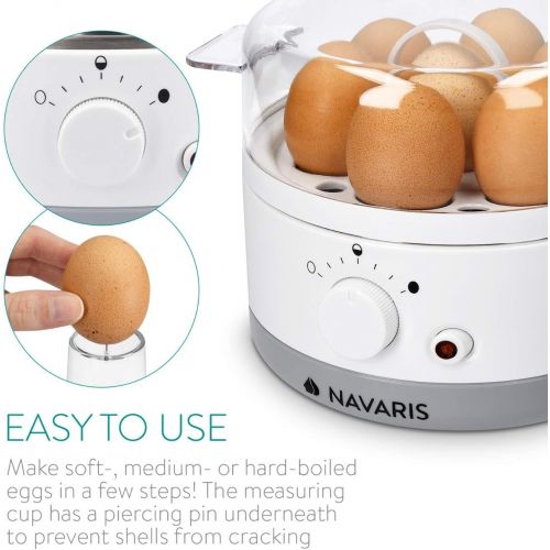  [아마존베스트]Navaris Egg Boiler for 1-7 Eggs - Includes Water Measuring Cup with Egg Cutter - Hardness Adjustable - 350 W - 22 x 17.5 x 14.5 cm - Egg Boiler White