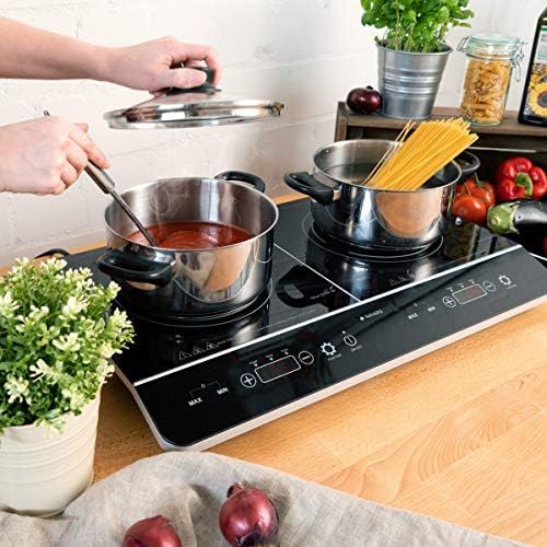  [아마존베스트]Navaris Double Induction Hob 3500 Watt 2 Hobs with Timer Touch Display Pot Detection Induction Hob Portable