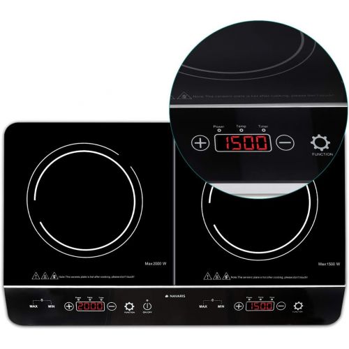  [아마존베스트]Navaris Double Induction Hob 3500 Watt 2 Hobs with Timer Touch Display Pot Detection Induction Hob Portable