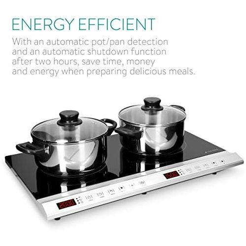  [아마존베스트]Navaris Double Induction Hob 3500 W - 2 Hobs with Timer Touch Display Pot Detection - Induction Hob Portable - Black