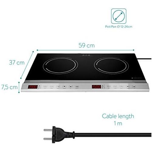  [아마존베스트]Navaris Double Induction Hob 3500 W - 2 Hobs with Timer Touch Display Pot Detection - Induction Hob Portable - Black