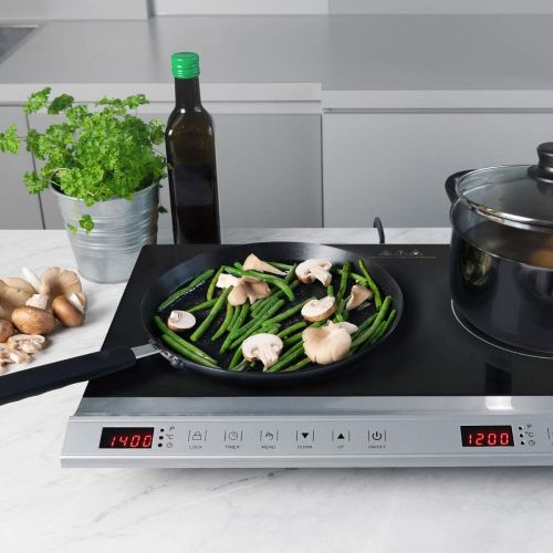  [아마존베스트]Navaris Double Induction Hob 3500 W - 2 Hobs with Timer Touch Display Pot Detection - Induction Hob Portable - Black