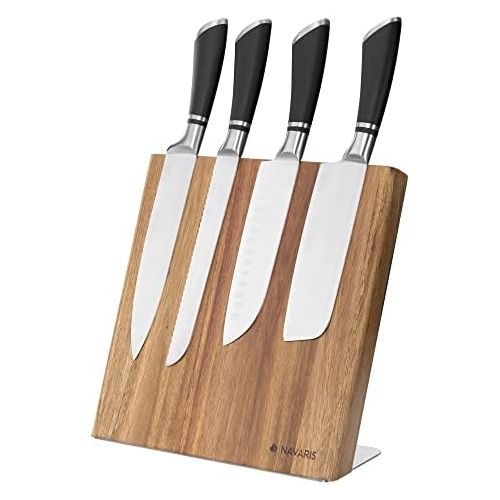  [아마존베스트]Navaris Knife Holder, Magnetic Knife Board Made of Bamboo Wood, Brown (Knives Not Included)