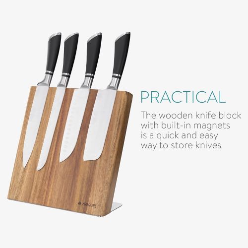  [아마존베스트]Navaris Knife Holder, Magnetic Knife Board Made of Bamboo Wood, Brown (Knives Not Included)