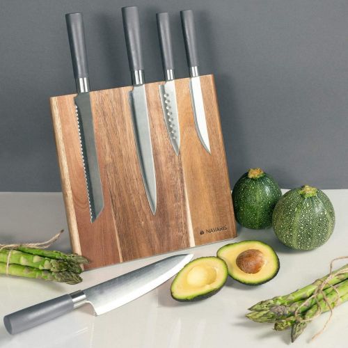  [아마존베스트]Navaris Knife Holder, Magnetic Knife Board Made of Bamboo Wood, Brown (Knives Not Included)