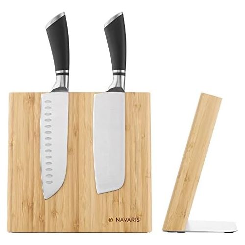  [아마존베스트]Navaris Knife Holder, Magnetic Knife Board Made of Bamboo Wood, Brown (Knives Not Included)