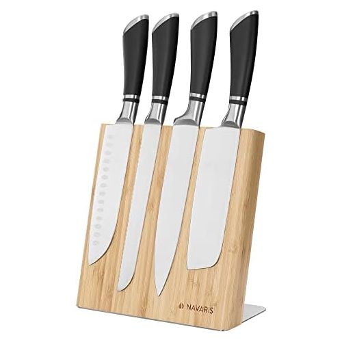  [아마존베스트]Navaris Knife Holder, Magnetic Knife Board Made of Bamboo Wood, Brown (Knives Not Included)