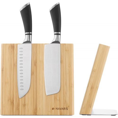  [아마존베스트]Navaris Knife Holder, Magnetic Knife Board Made of Bamboo Wood, Brown (Knives Not Included)