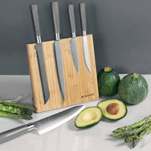  [아마존베스트]Navaris Knife Holder, Magnetic Knife Board Made of Bamboo Wood, Brown (Knives Not Included)