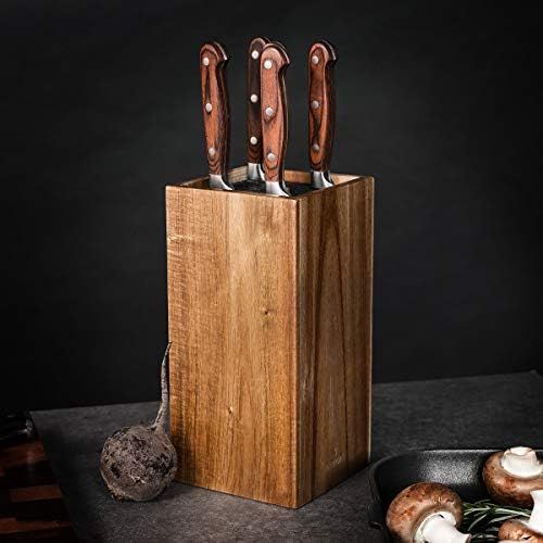  [아마존베스트]Navaris Knife block made of acacia wood with bristle insert, knife block untipped made of wood, universal for kitchen knives, chefs knives, cooking utensils.