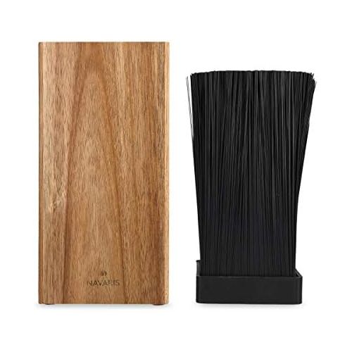  [아마존베스트]Navaris Knife block made of acacia wood with bristle insert, knife block untipped made of wood, universal for kitchen knives, chefs knives, cooking utensils.