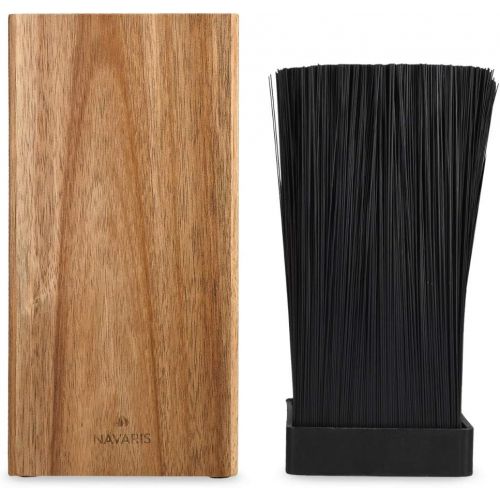  [아마존베스트]Navaris Knife block made of acacia wood with bristle insert, knife block untipped made of wood, universal for kitchen knives, chefs knives, cooking utensils.