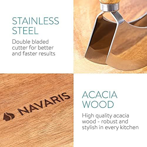  [아마존베스트]Navaris Herb Board with Mezzaluna Weighing Knife 17 x 13.5 cm Stainless Steel Bending Knife for Herbs Spices with Wooden Board