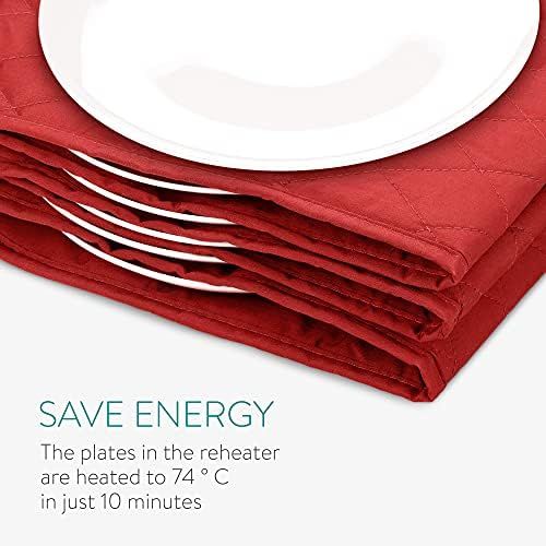  Navaris Electric Plate Warmer - 10 Plate Blanket Heater Pockets for Warming Dinner Plates to 165 Degrees in 10 Minutes - Thin Folding Design - Red