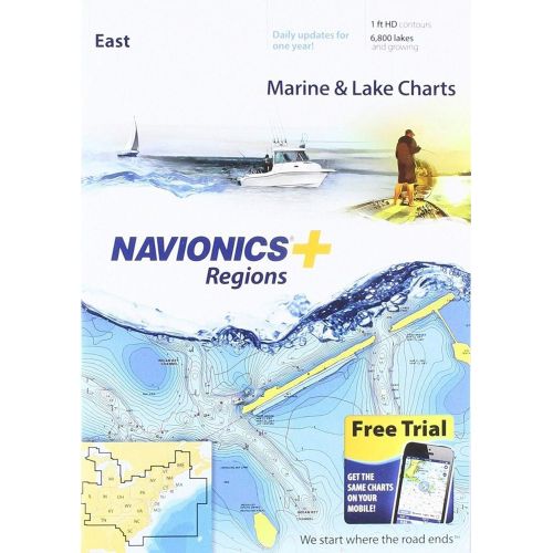  Navionics East Regions - Marine and Lake Charts with One Foot Contours Preloaded Micro SD Format (MSD/NAV+EA)