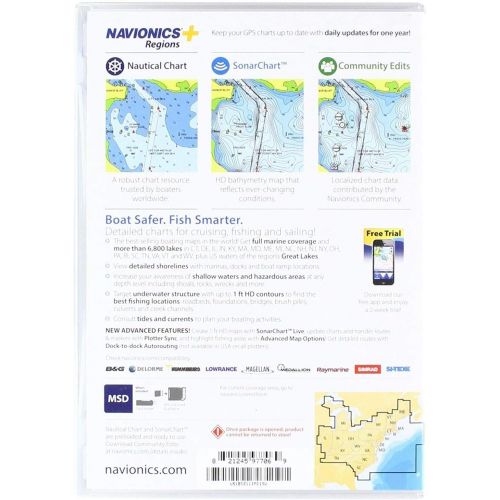  Navionics East Regions - Marine and Lake Charts with One Foot Contours Preloaded Micro SD Format (MSD/NAV+EA)