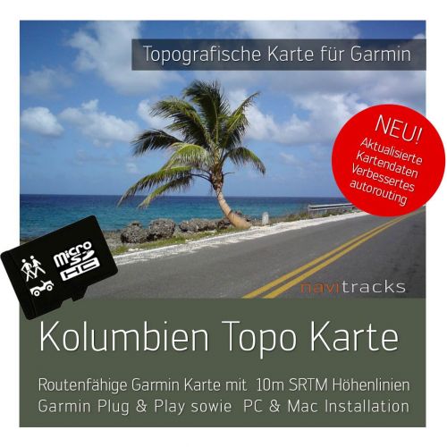  Navitracks Kolumbien Garmin Karte Topo 4 GB microSD. Topografische GPS Freizeitkarte fuer Fahrrad Wandern Touren Trekking Geocaching & Outdoor. Navigationsgerate, PC & MAC