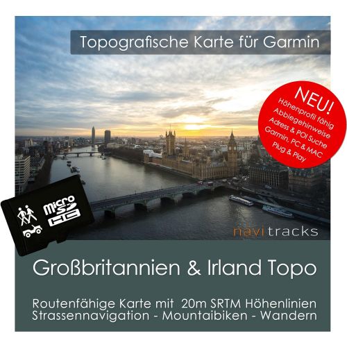  Navitracks Grossbritannien & Irland Topo GPS Karte Garmin - 8GB microSD. Topografische GPS Freizeitkarte fuer Fahrrad Wandern Touren Trekking Geocaching & Outdoor. Navigationsgerate, PC & Mac