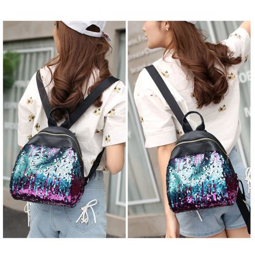  Nawoshow Magic Sequin Backpack Reversible Sequin Backpack Glittering Shoulder Bag for Women Girls (Purple)