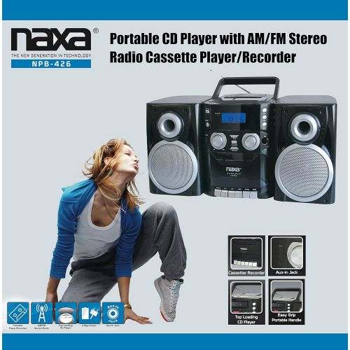  [아마존베스트]NAXA Electronics NPB-426 Portable CD Player with AM/FM Stereo Radio, Cassette Player/Recorder and Twin Detachable Speakers