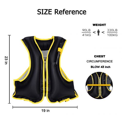  Naxer Inflatable Snorkel Vest PFD Kayak Life Jackets Vests for Adults 90lb-220lb Easy Swimming and Kayaking