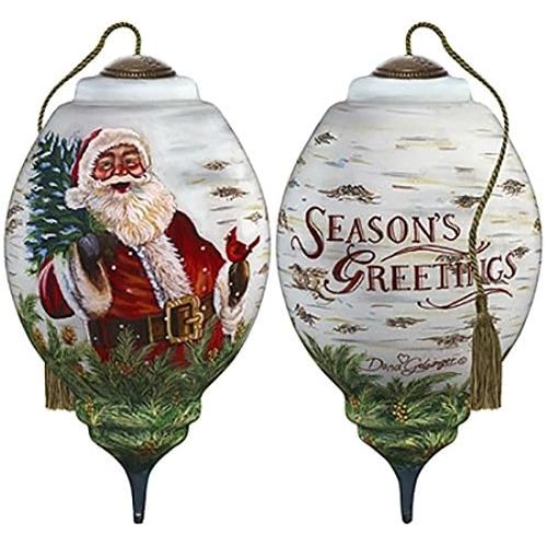  NeQwa Art Hand Painted Blown Glass Winter Birch Santa Ornament, Claus
