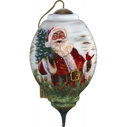  NeQwa Art Hand Painted Blown Glass Winter Birch Santa Ornament, Claus