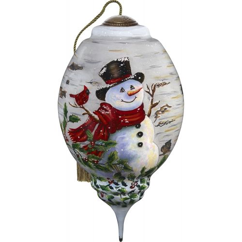  NeQwa Art Hand Painted Blown Glass Winter Birch Santa Ornament, Claus